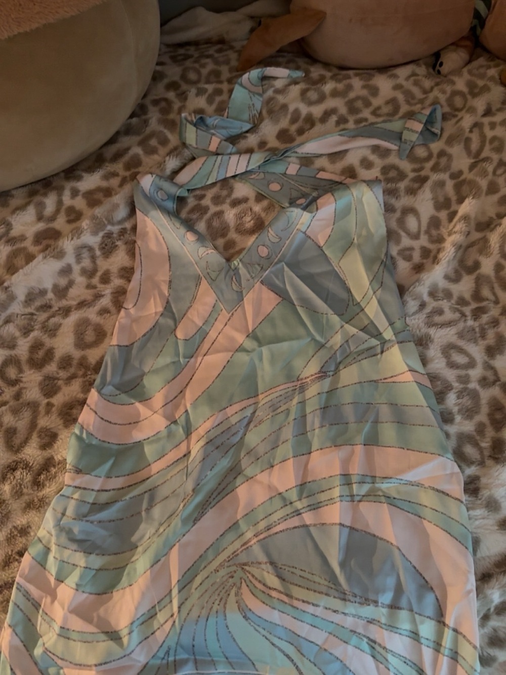 SHEIN Pastel Blue and Pink Halter Neck Blouse